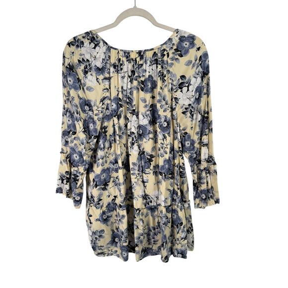 J Jill Butter Yellow Blue Floral Blouse Tassels Preppy Cottage Womens Plus 1x - Picture 7 of 7